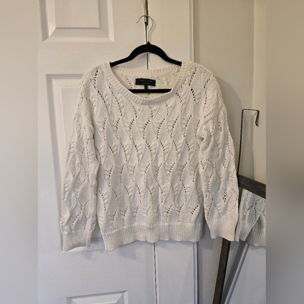 Rag & Bone White Crew Neck Sweater Wavy Swirl Knit Viscose Nylon Medium
